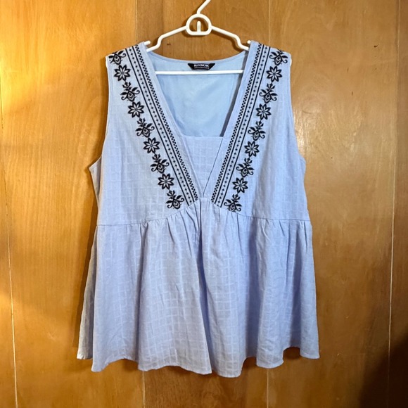 BloomChic Embroidered Cotton Baby Blue Sleeveless Peasant Top Blouse 18-20 - Picture 2 of 7